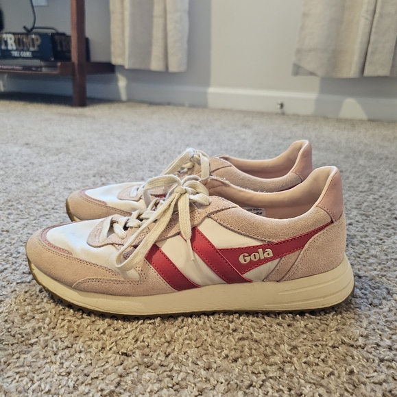 Gola Classics Women's Chicago Sneakers Wheat/Pearl Pink/Deep Red Size 10 - Picture 3 of 14